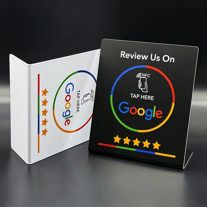 Karta Google Review për Banak - Karta NFC profesionale me stand